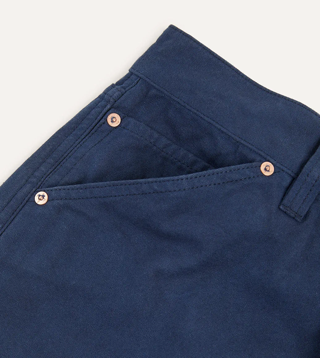 Navy Lightweight Cotton Canvas Five-Pocket Jeans