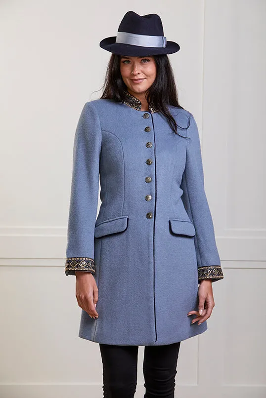 Oxford Wool Coat -Pale Blue Wool Coat - 50% OFF