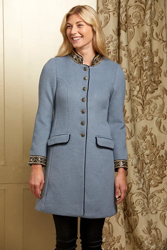 Oxford Wool Coat -Pale Blue Wool Coat - 50% OFF