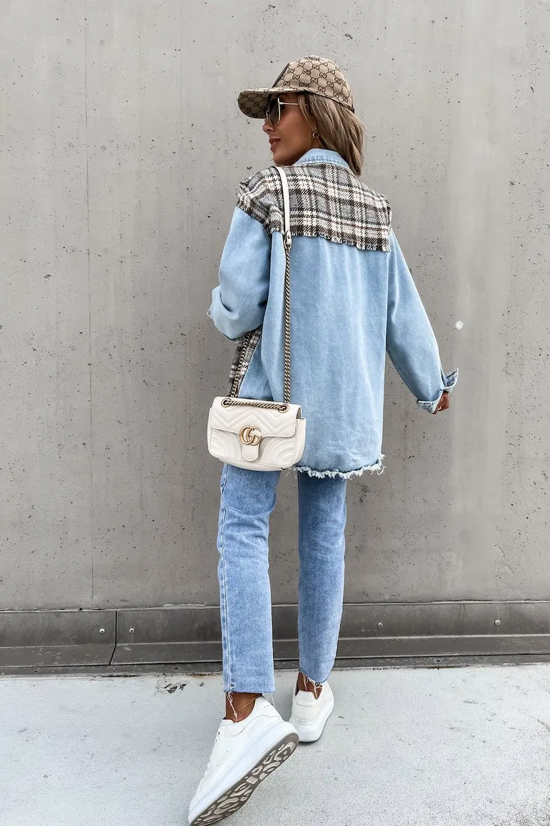 Patchwork Plaid Denim Jacket