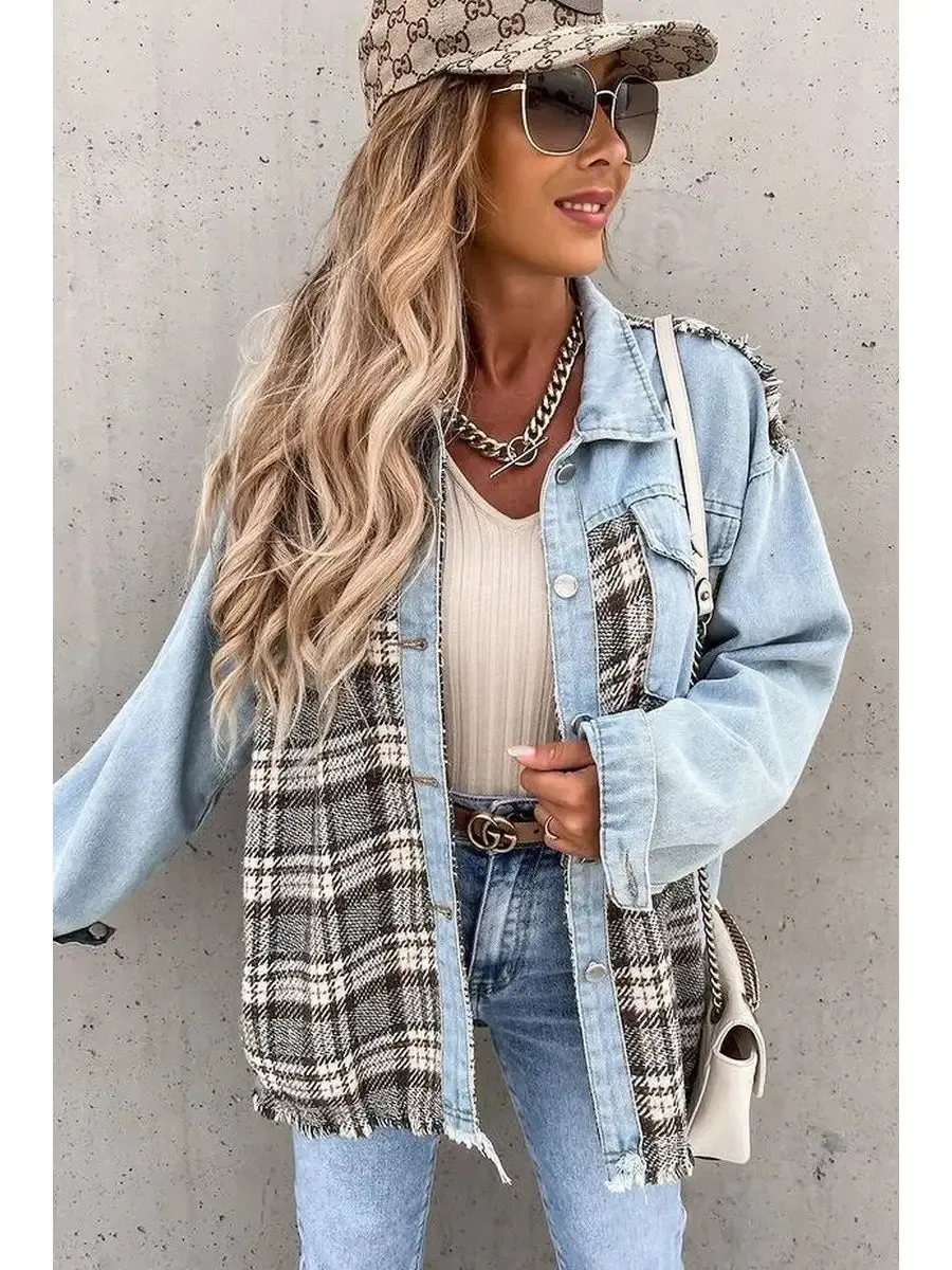 Patchwork Plaid Denim Jacket