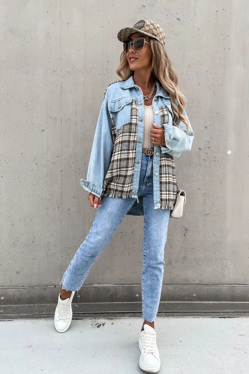 Patchwork Plaid Denim Jacket