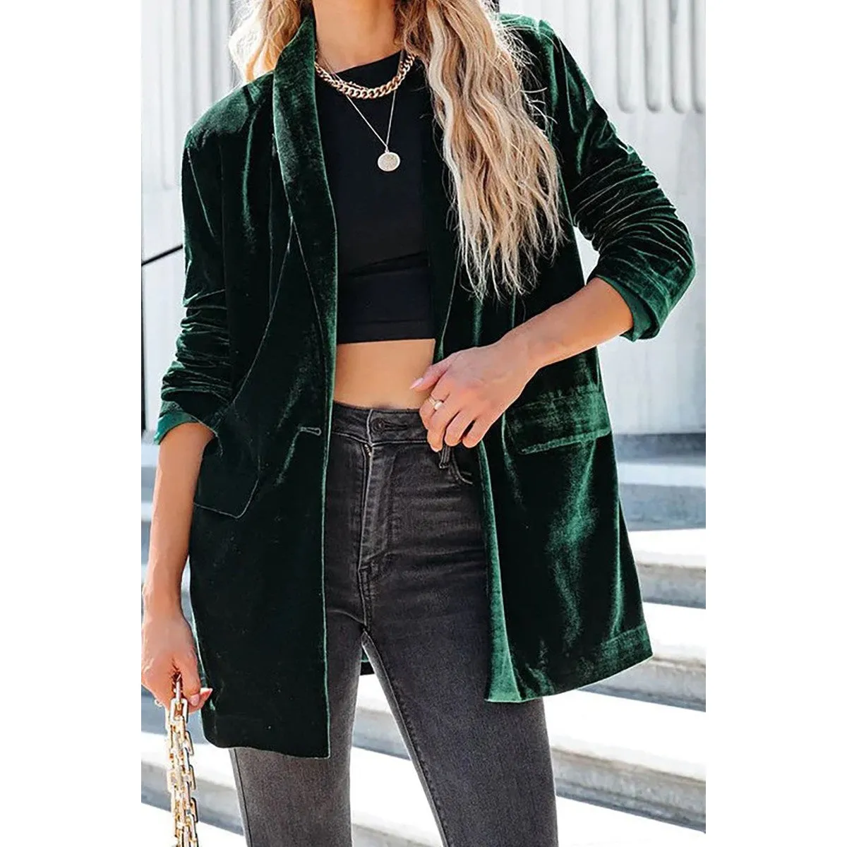 Pocketed Velvet Blazer