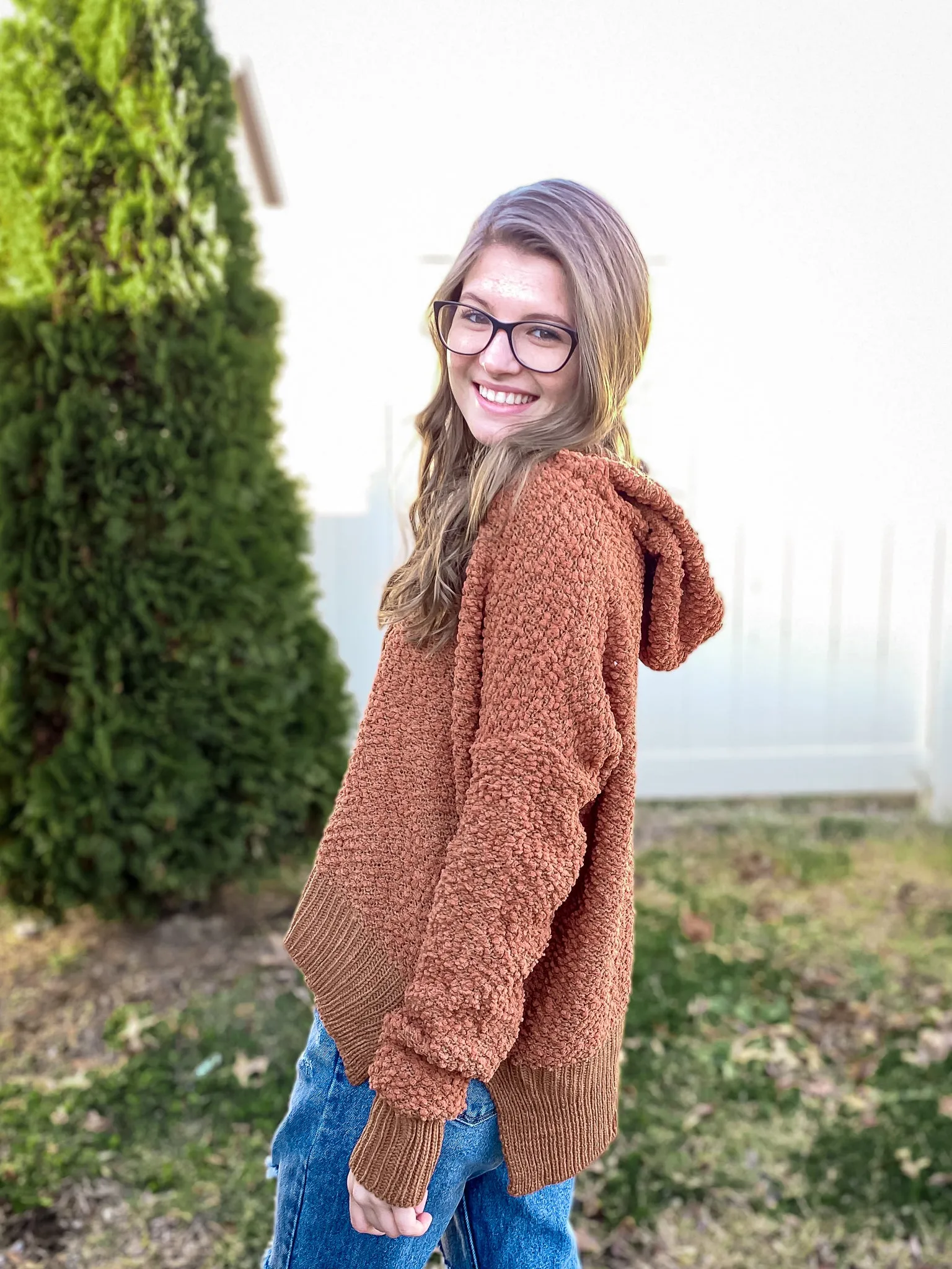 Popcorn Knit Hooded Pullover