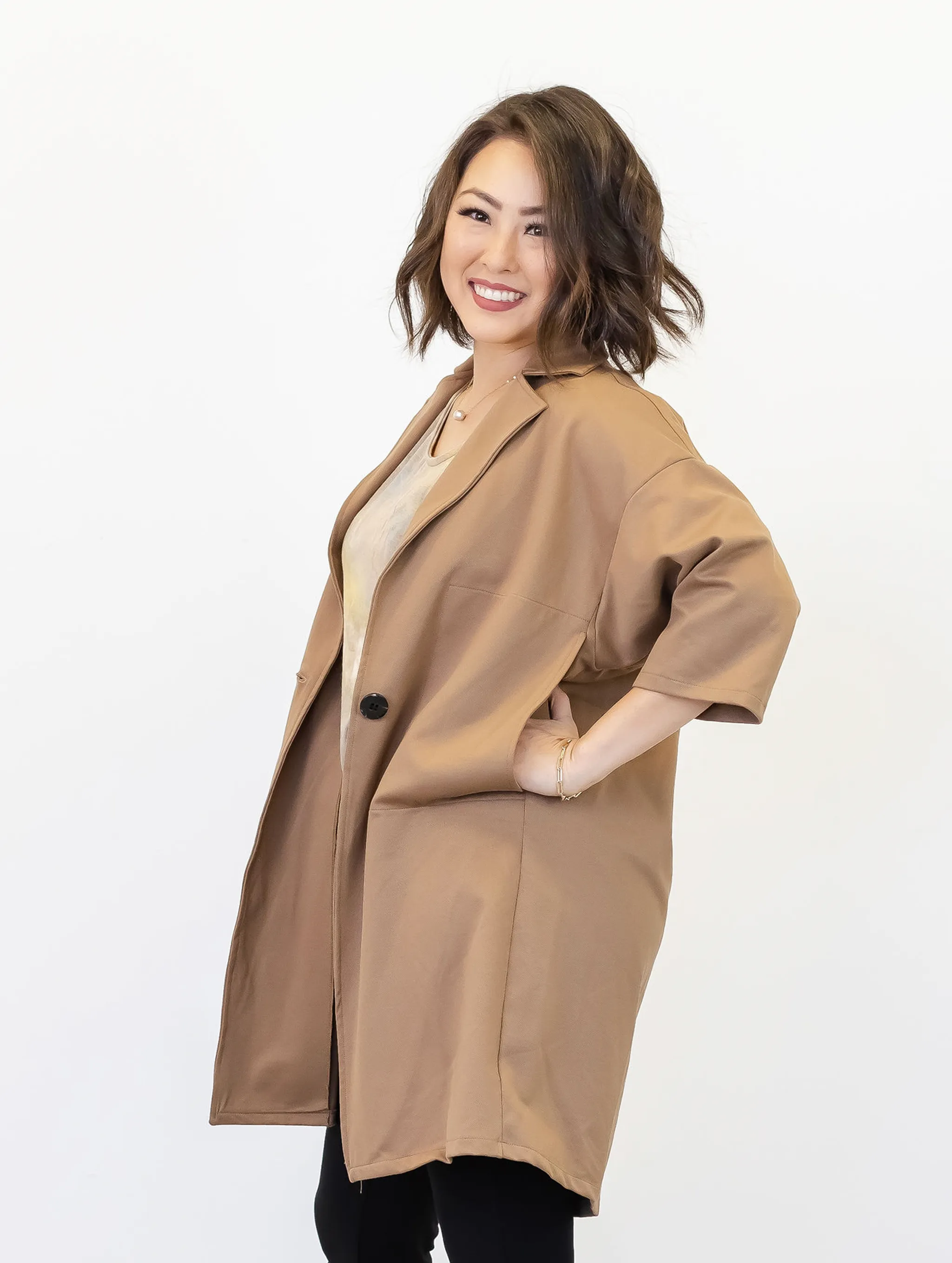 Rachel Coat - Mocha Twill Ponte