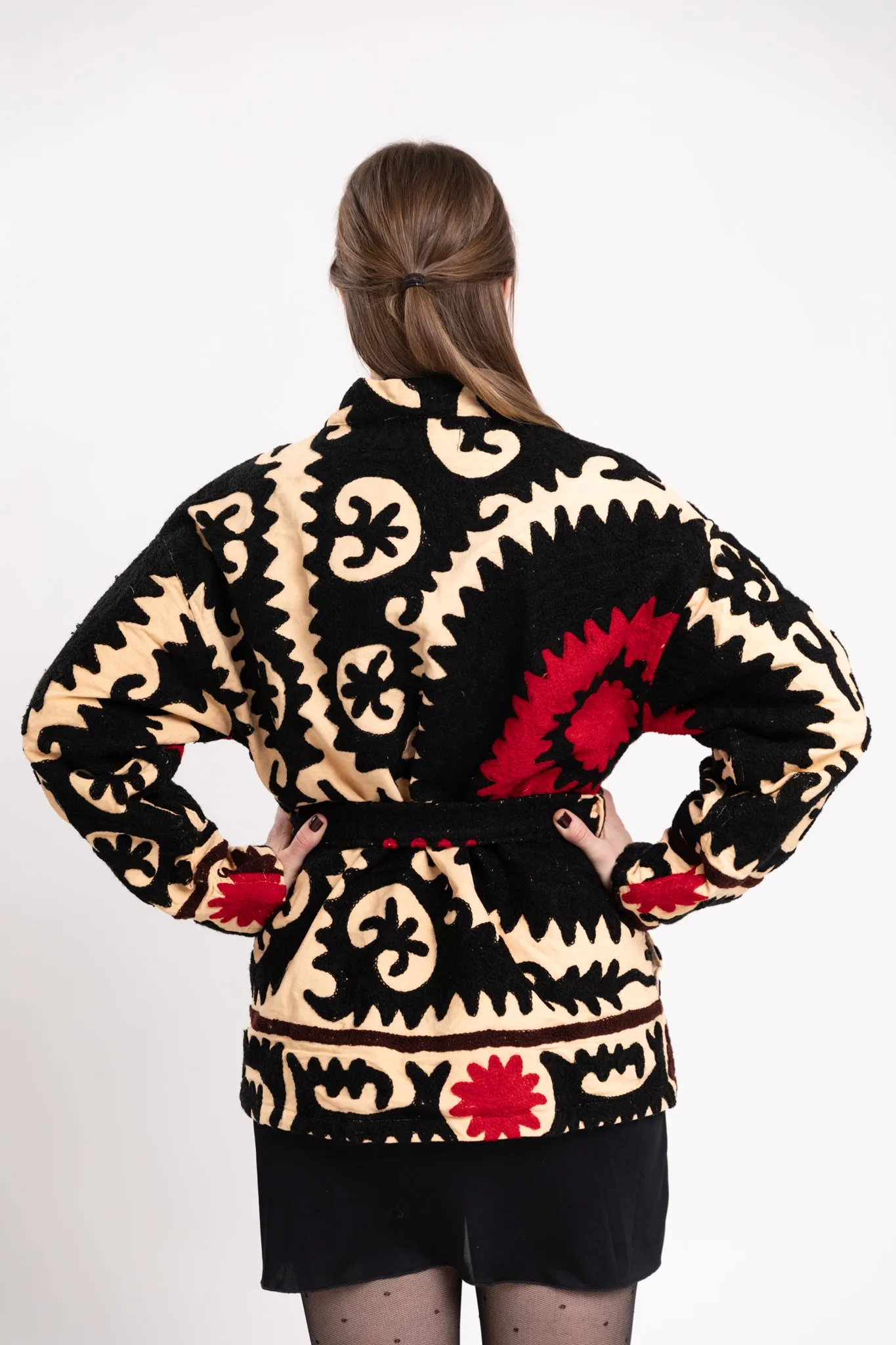 Handcrafted Bohemian Red Sun Suzani Embroidered Jacket