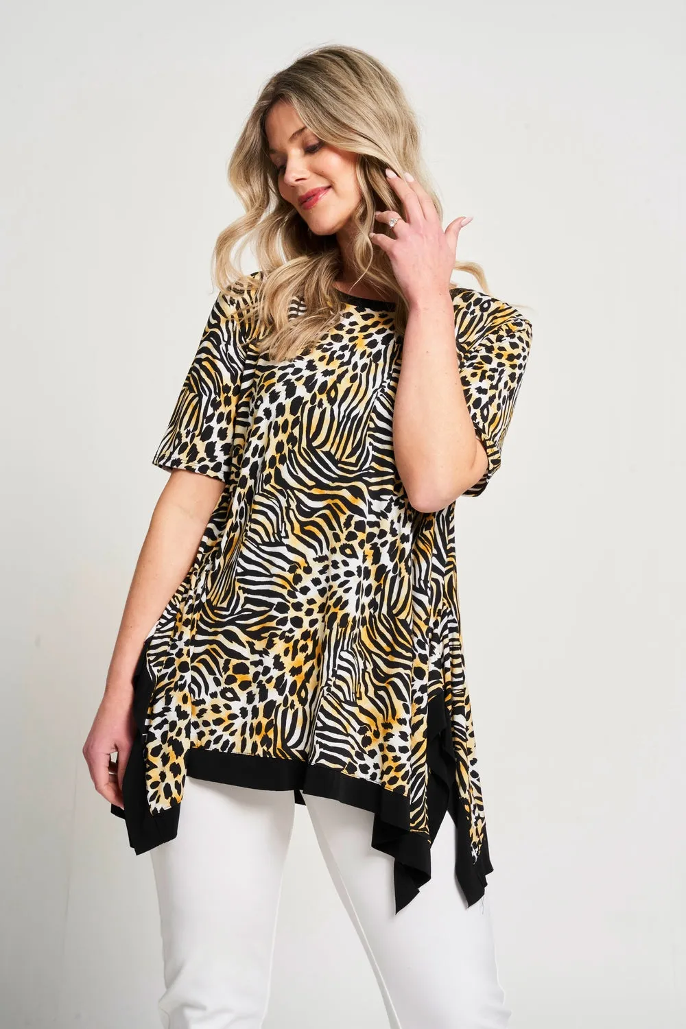 Saloos Contrasting Hem Animal Print Tunic