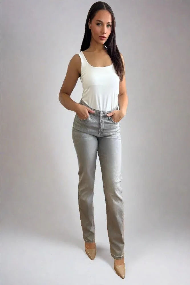 SIlver Hardware Wrinkle Print Jeans