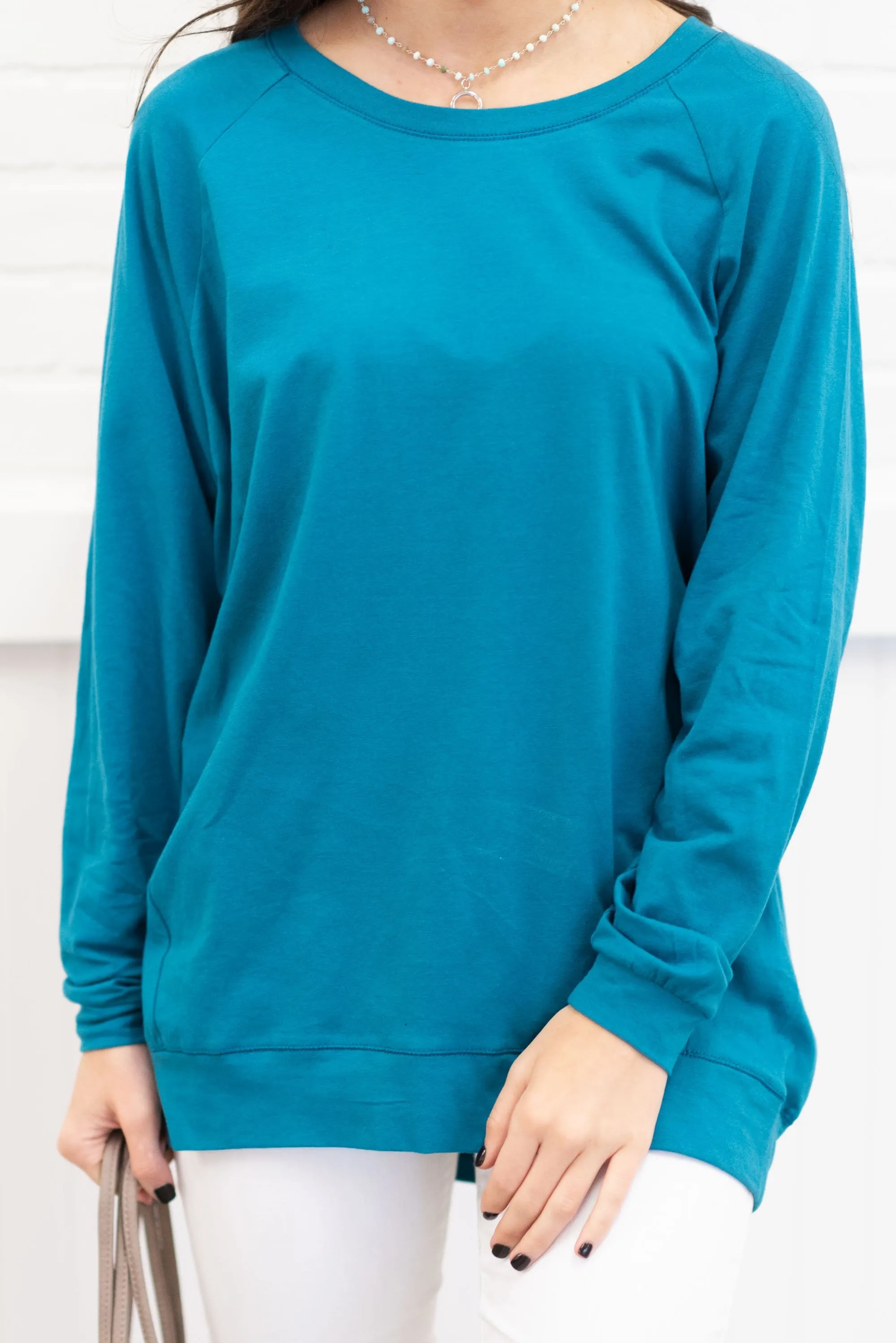 Slouchy Dolman Teal Blue Long Sleeve Tunic