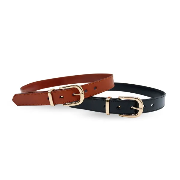 SOUTH BEACH - Addison Road Women's Black Genuine Leather Belt with Gold Buckle