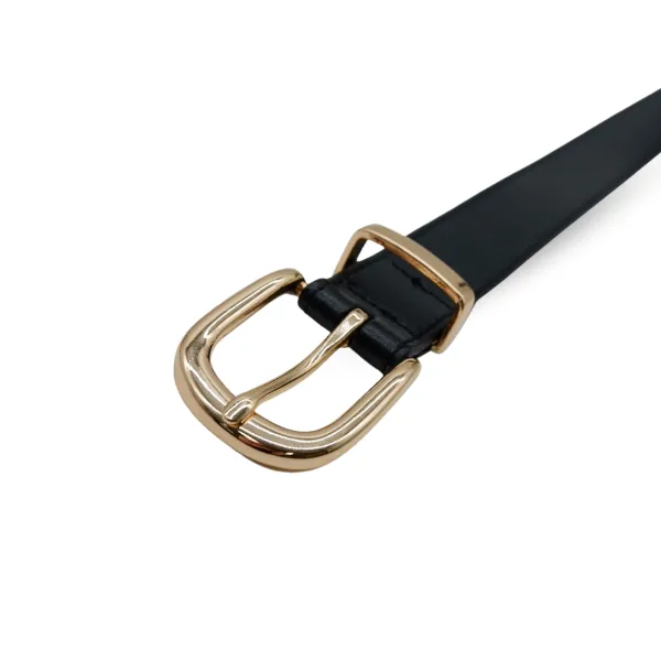 SOUTH BEACH - Addison Road Women's Black Genuine Leather Belt with Gold Buckle