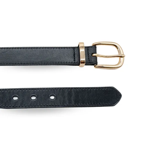 SOUTH BEACH - Addison Road Women's Black Genuine Leather Belt with Gold Buckle