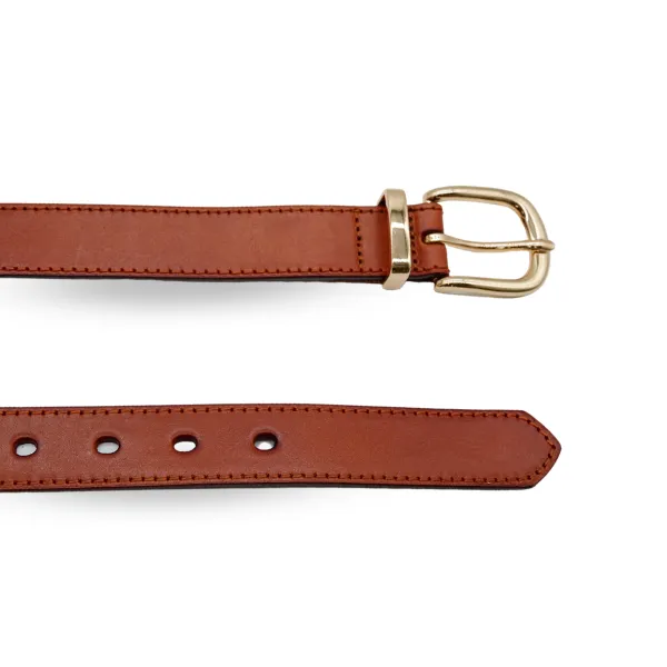 SOUTH BEACH - Addison Road Women's Tan Genuine Leather Belt with Gold Buckle