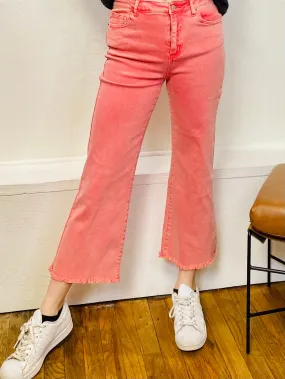 South Side Denim Crop Flare Jeans - Pink