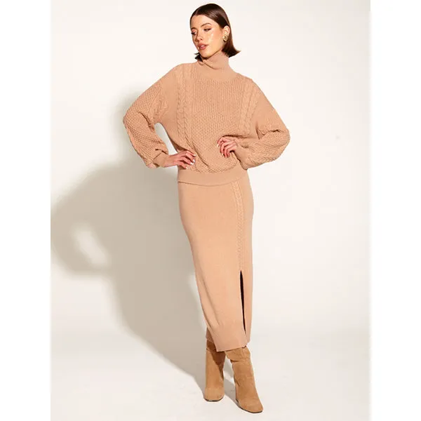 Treasure Turtleneck Cable Knit - Tan