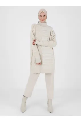 Turtleneck Silvery Knitwear Tunic - Modanisa