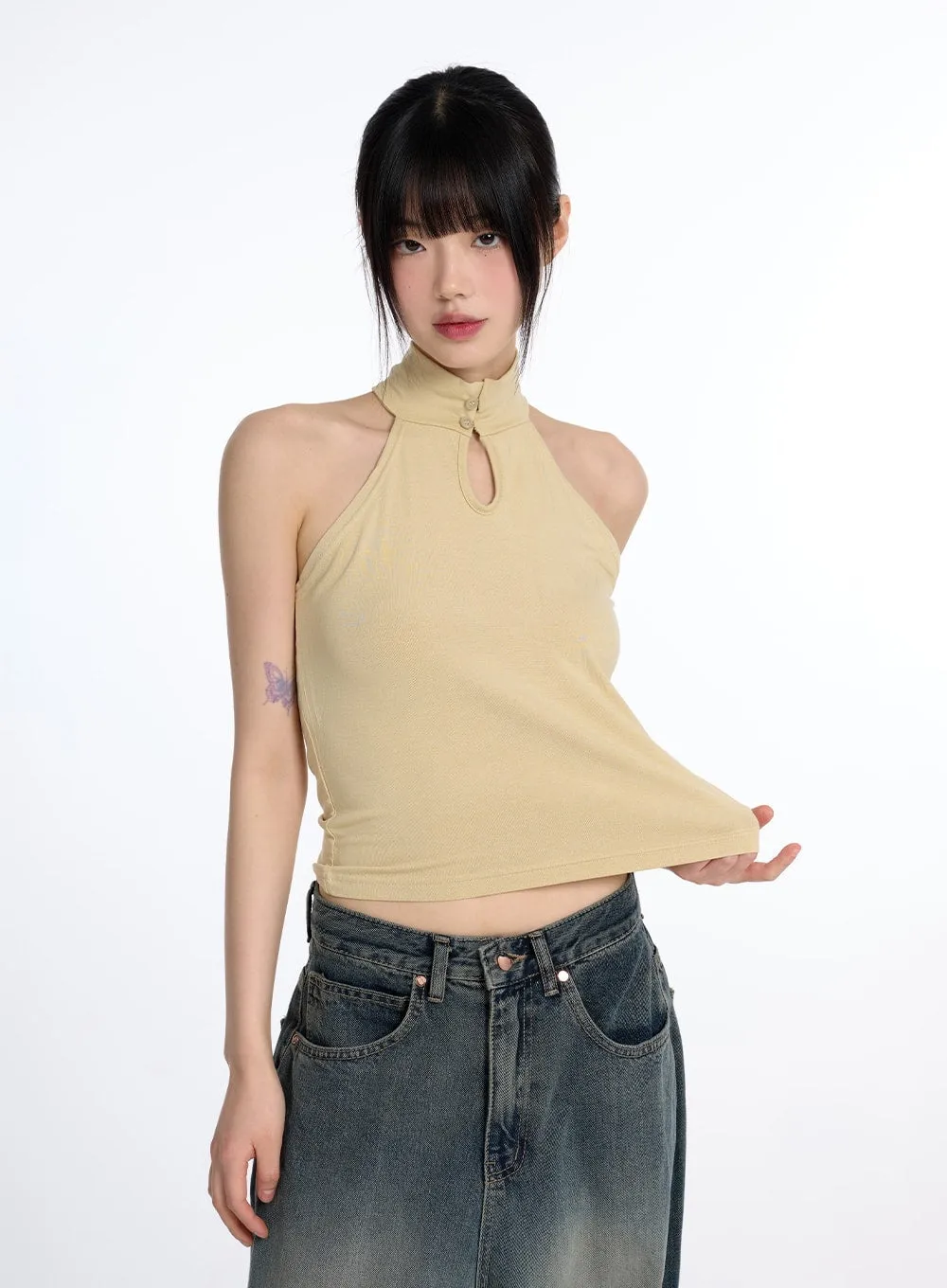 Turtleneck Sleeveless Crop Top CM415