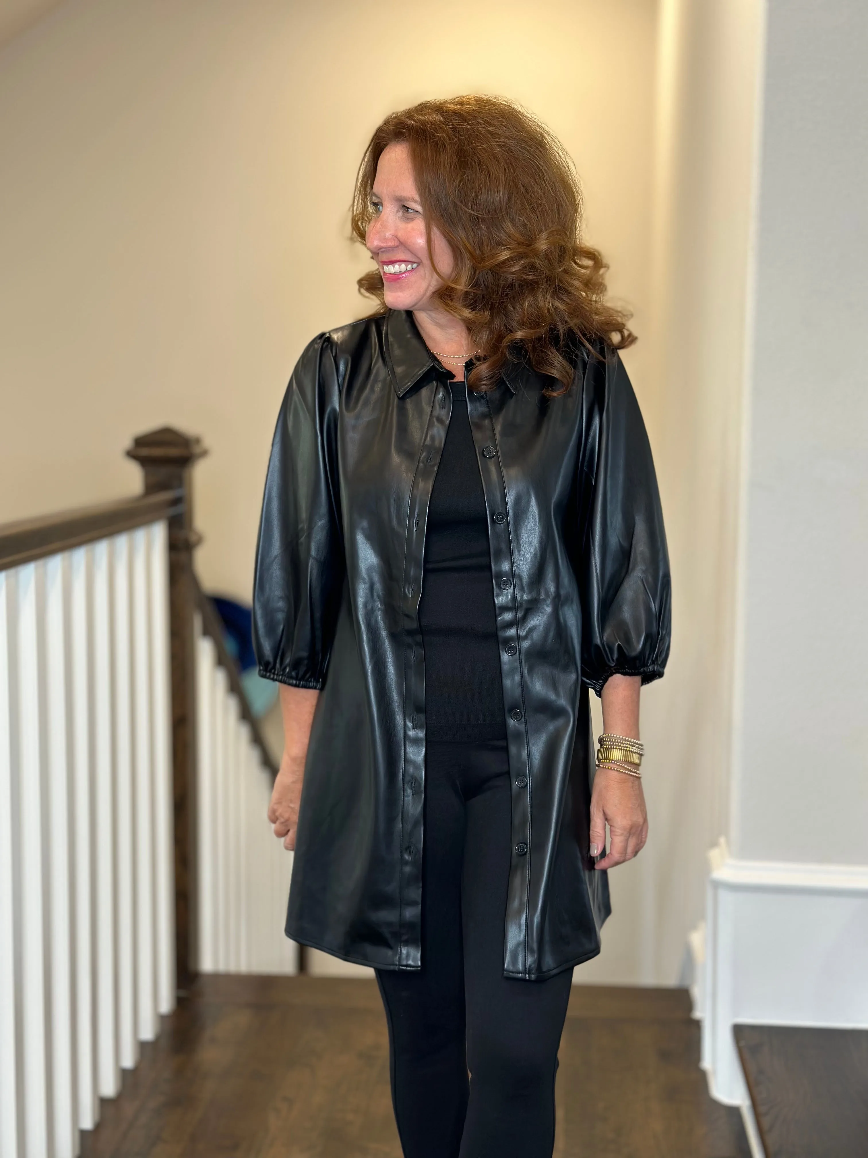 Vegan Leather Tunic Dress in Black