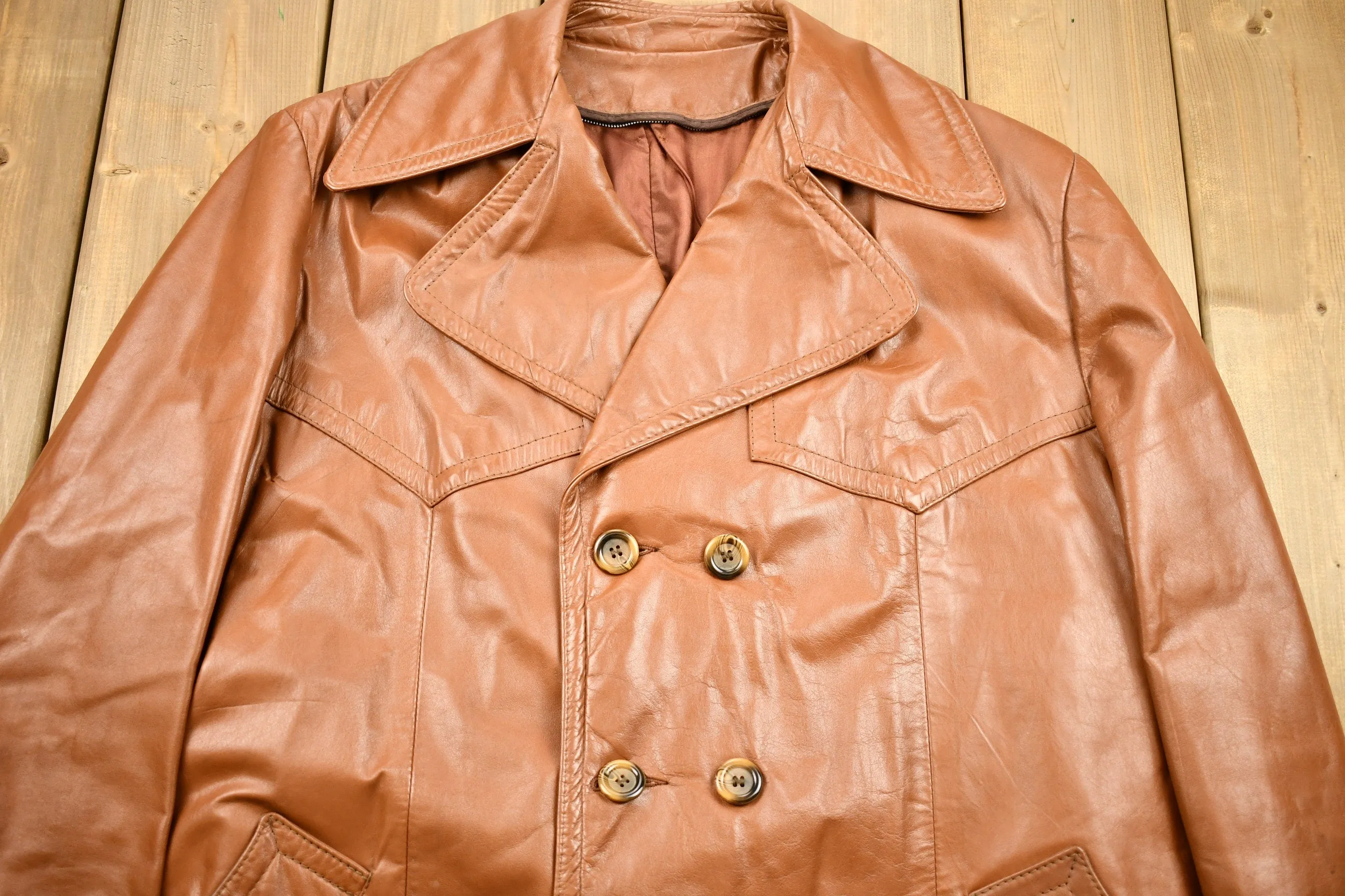 Vintage 1970s Burnt Orange Full Length Leather Trench Coat / Genuine Leather / Leather Coat / Button Up / Suede Jacket