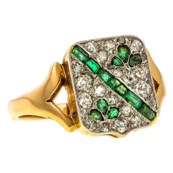 Vintage Emerald & Diamond Coat of Arms Ring