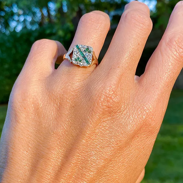 Vintage Emerald & Diamond Coat of Arms Ring