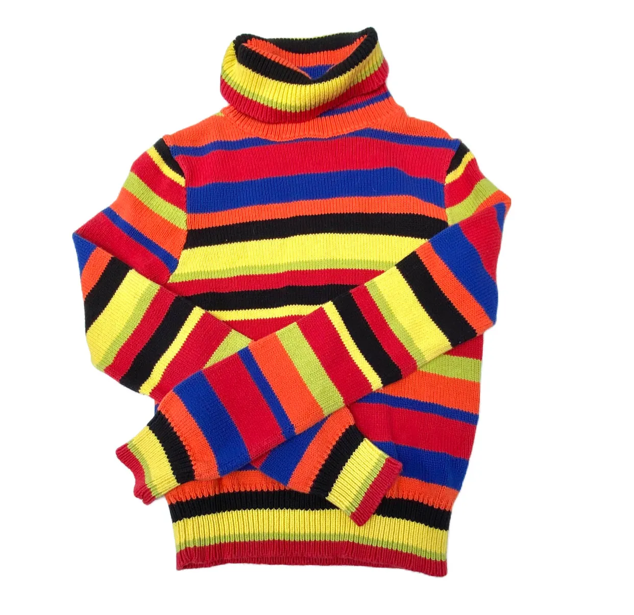 Retro-Style, Vibrant Multi-Coloured Turtleneck Knitted Sweater