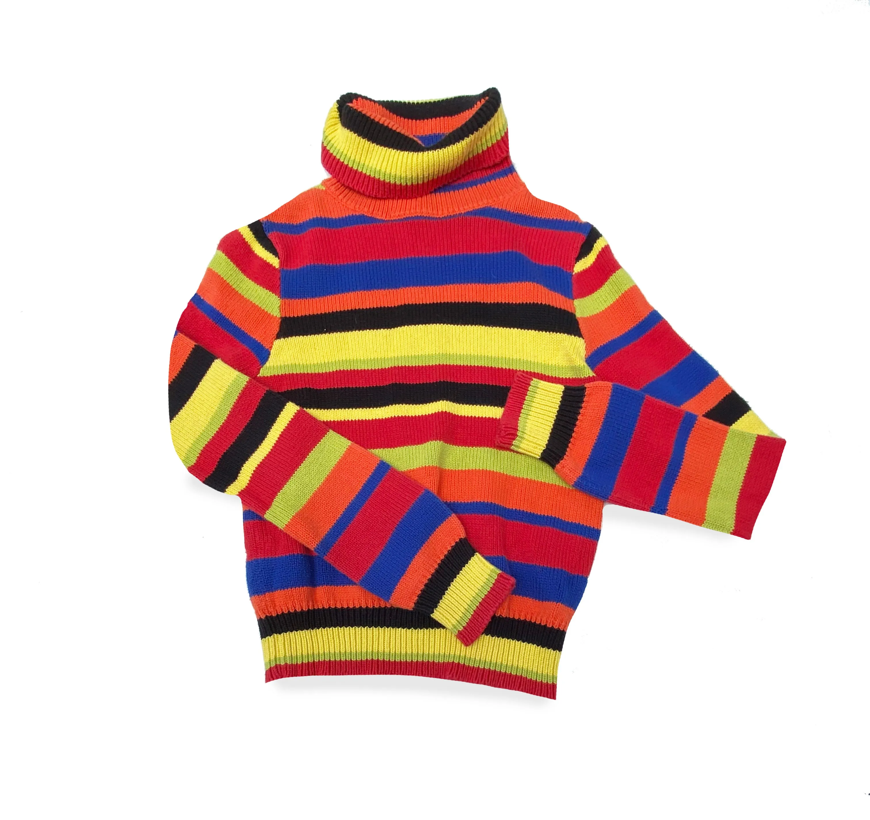 Retro-Style, Vibrant Multi-Coloured Turtleneck Knitted Sweater