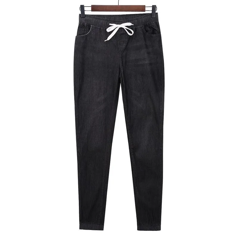 Washed Solid Drawstring Straight Jeans