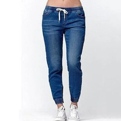 Washed Solid Drawstring Straight Jeans