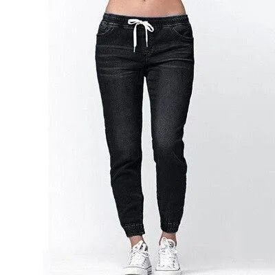 Washed Solid Drawstring Straight Jeans