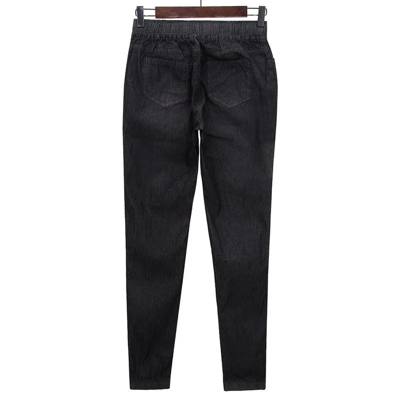 Washed Solid Drawstring Straight Jeans