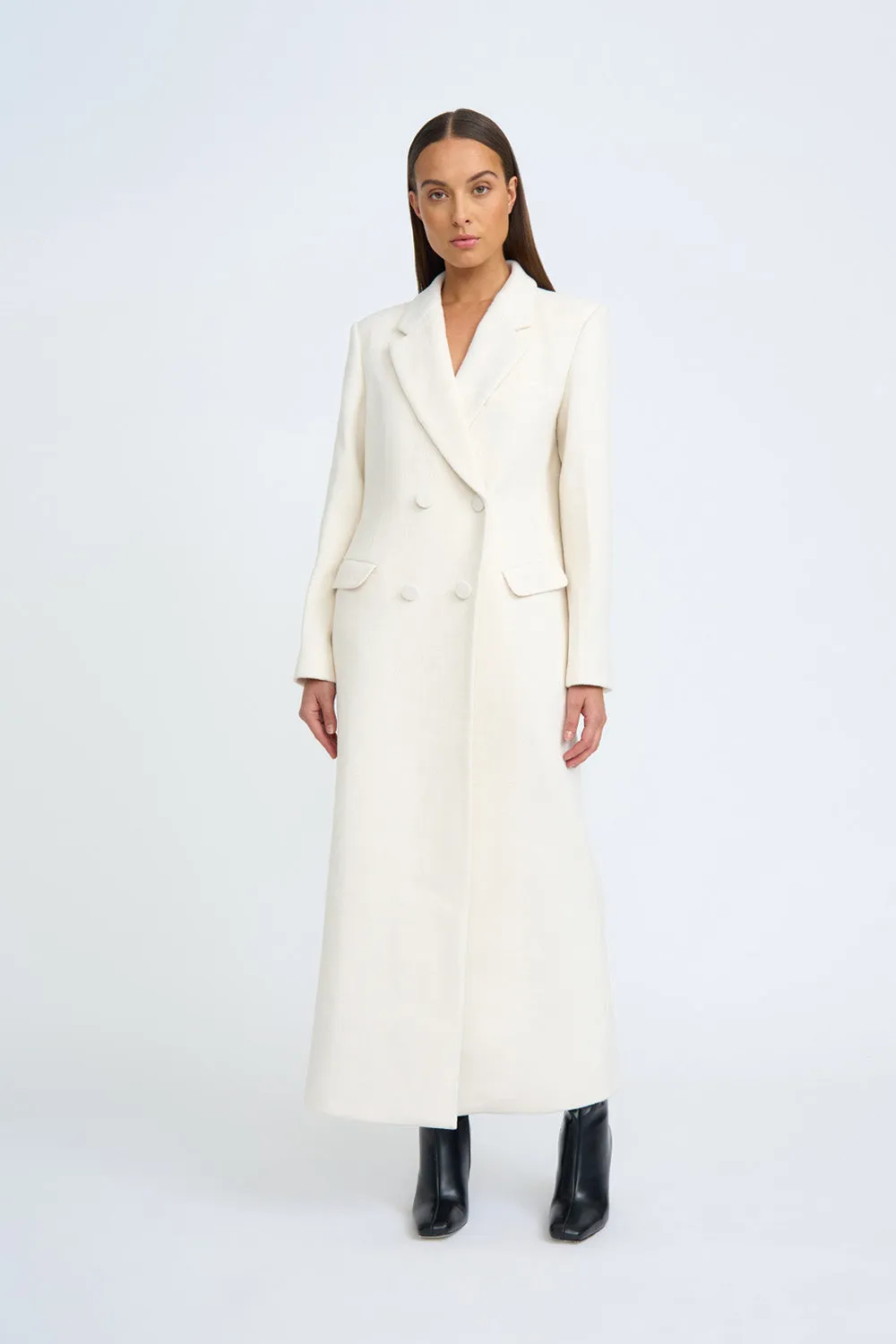 Long-Line Ivory Coat by Winona - Luxurious and Elegant