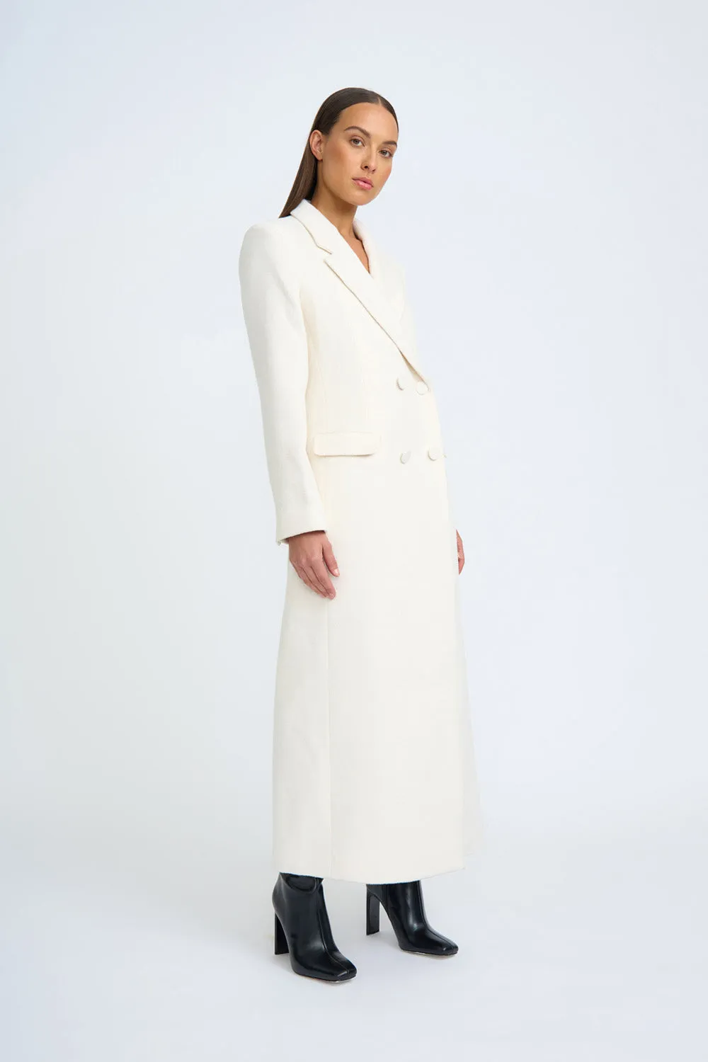 Long-Line Ivory Coat by Winona - Luxurious and Elegant