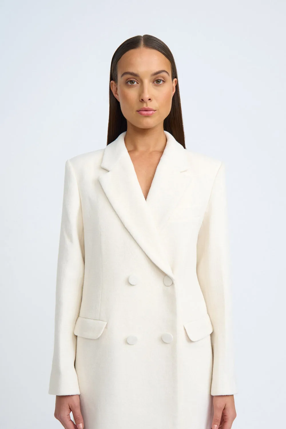 Long-Line Ivory Coat by Winona - Luxurious and Elegant