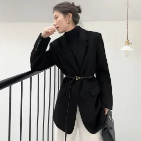 Women Black Wool Blazer,Oversize Woolen Coat,Black wool blend coat,Winter Coat women,boyfriend blazer,Wool suit,Black Wool Coat,Vivian7 W113