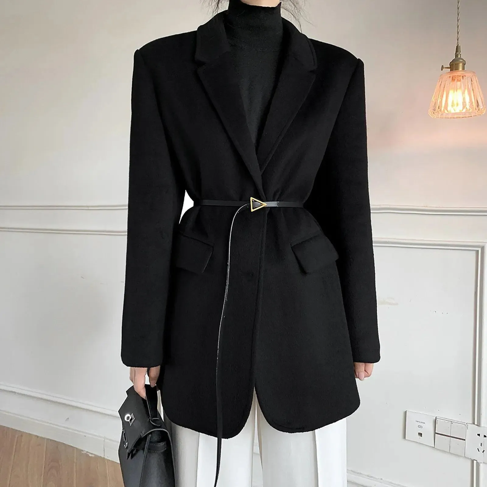 Women Black Wool Blazer,Oversize Woolen Coat,Black wool blend coat,Winter Coat women,boyfriend blazer,Wool suit,Black Wool Coat,Vivian7 W113