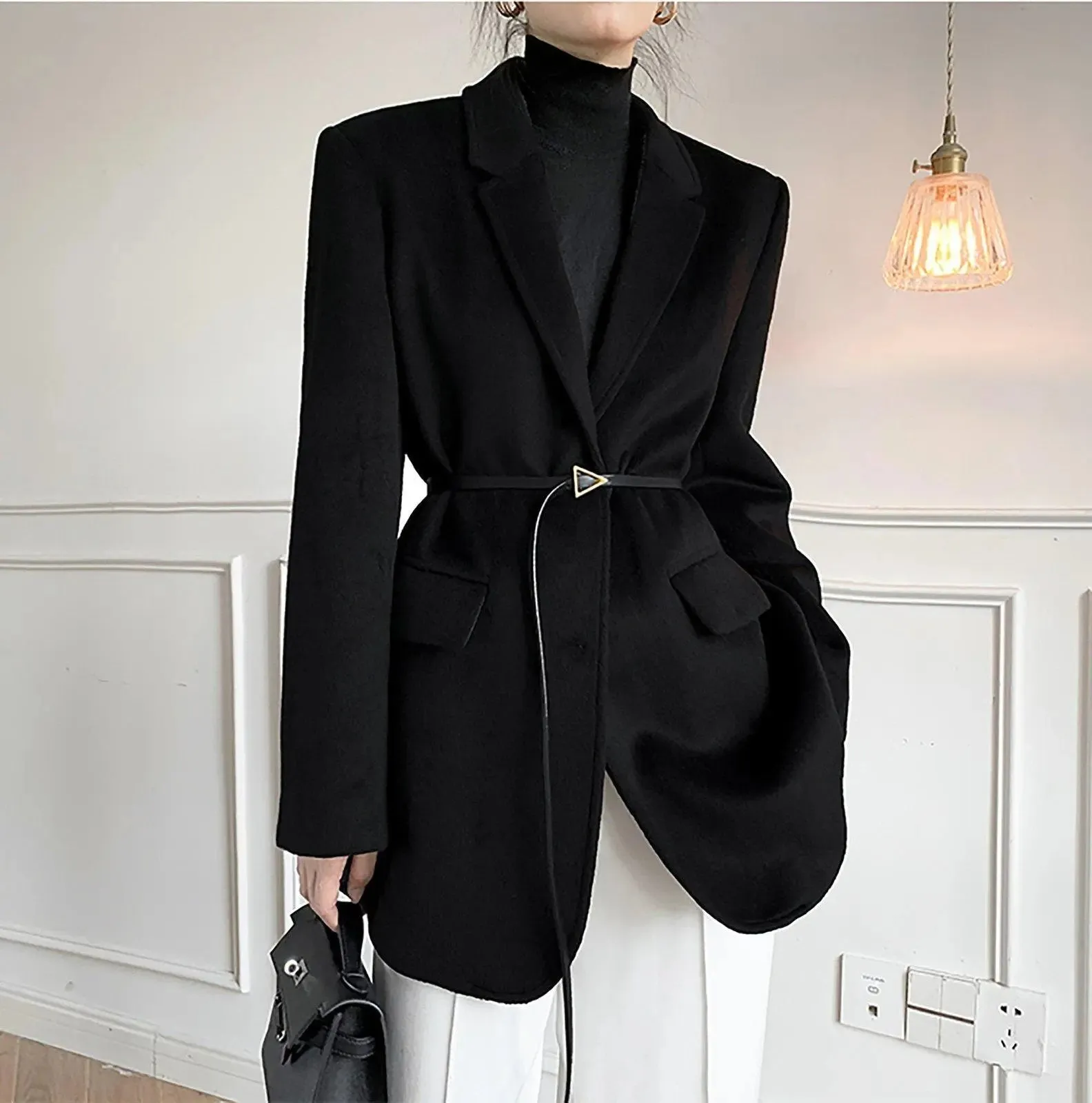 Women Black Wool Blazer,Oversize Woolen Coat,Black wool blend coat,Winter Coat women,boyfriend blazer,Wool suit,Black Wool Coat,Vivian7 W113