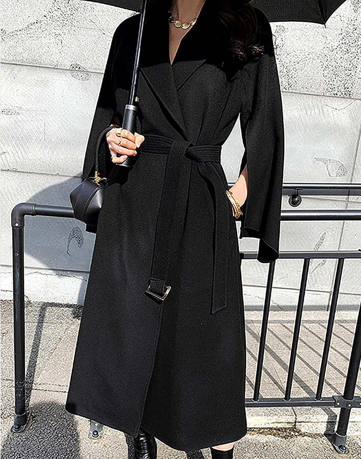 Women Black Wool Coat winter woolen cloak coat Fall Wool Long Coat Oversize Wool Cape Overcoat Outerwear Black Wool Long Trench Coat