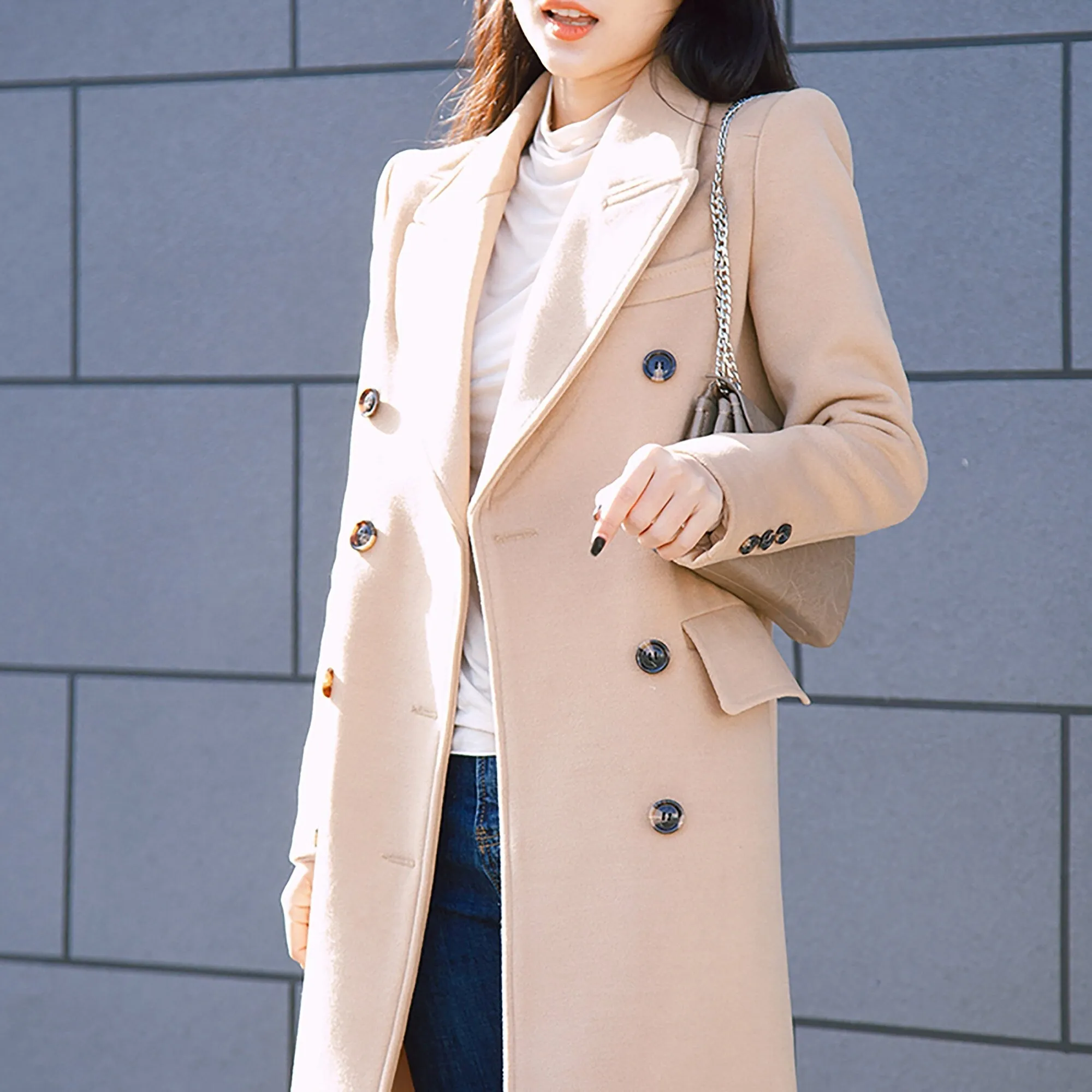 Women Camel Wool Coat,Double breasted Wool Long Coat,Winter coat women,Reefer Coat,Long Wool Coat,Thicken Woolen Coat,Plus size Overcoat