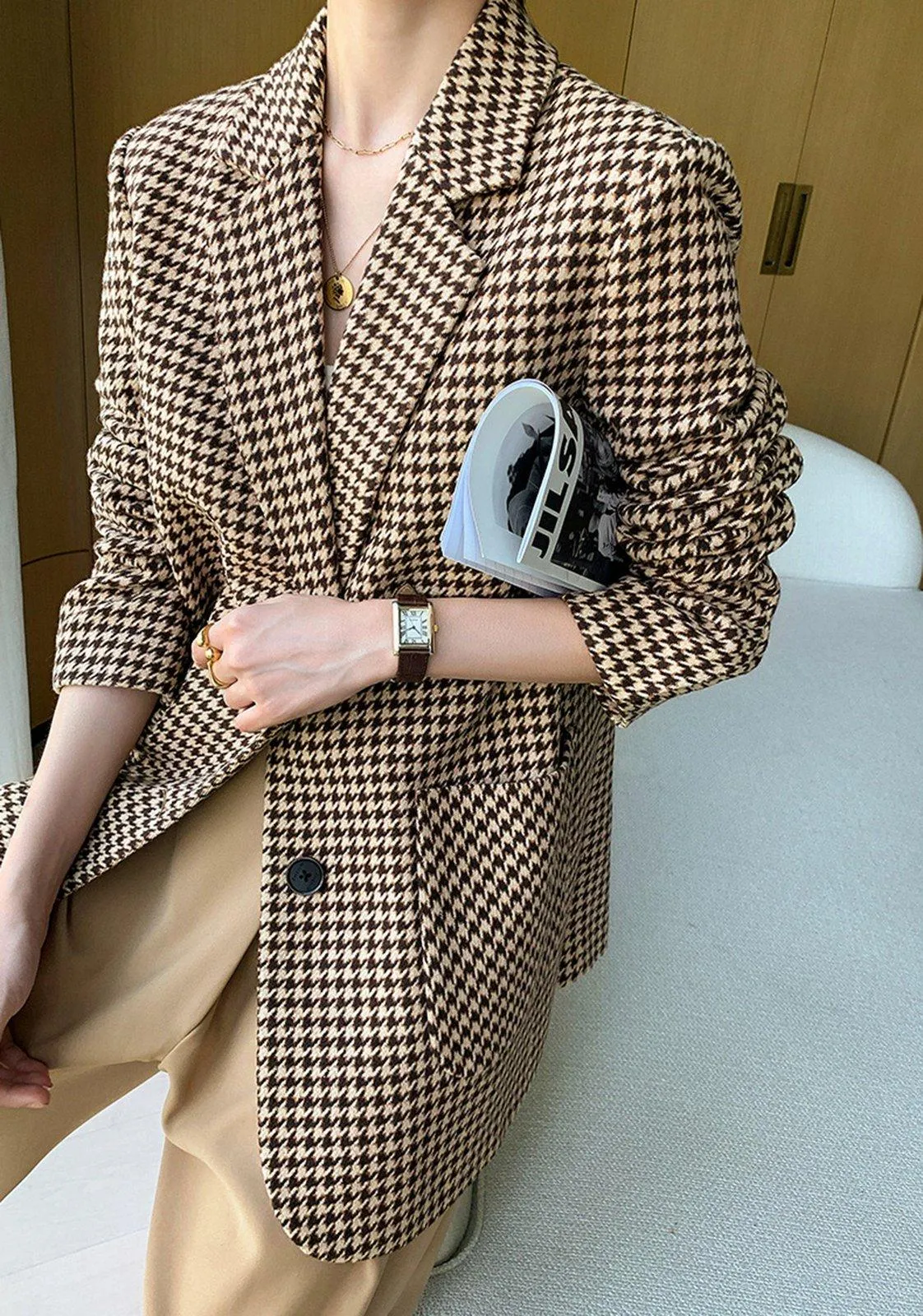 Women Grid Woolen Coat,Wool Blazer Coat,Women Wool Overcoat,Business Belt Coat,Autumn Winter Coat,Women Outerwear,Wool Jacket ,Casual coat