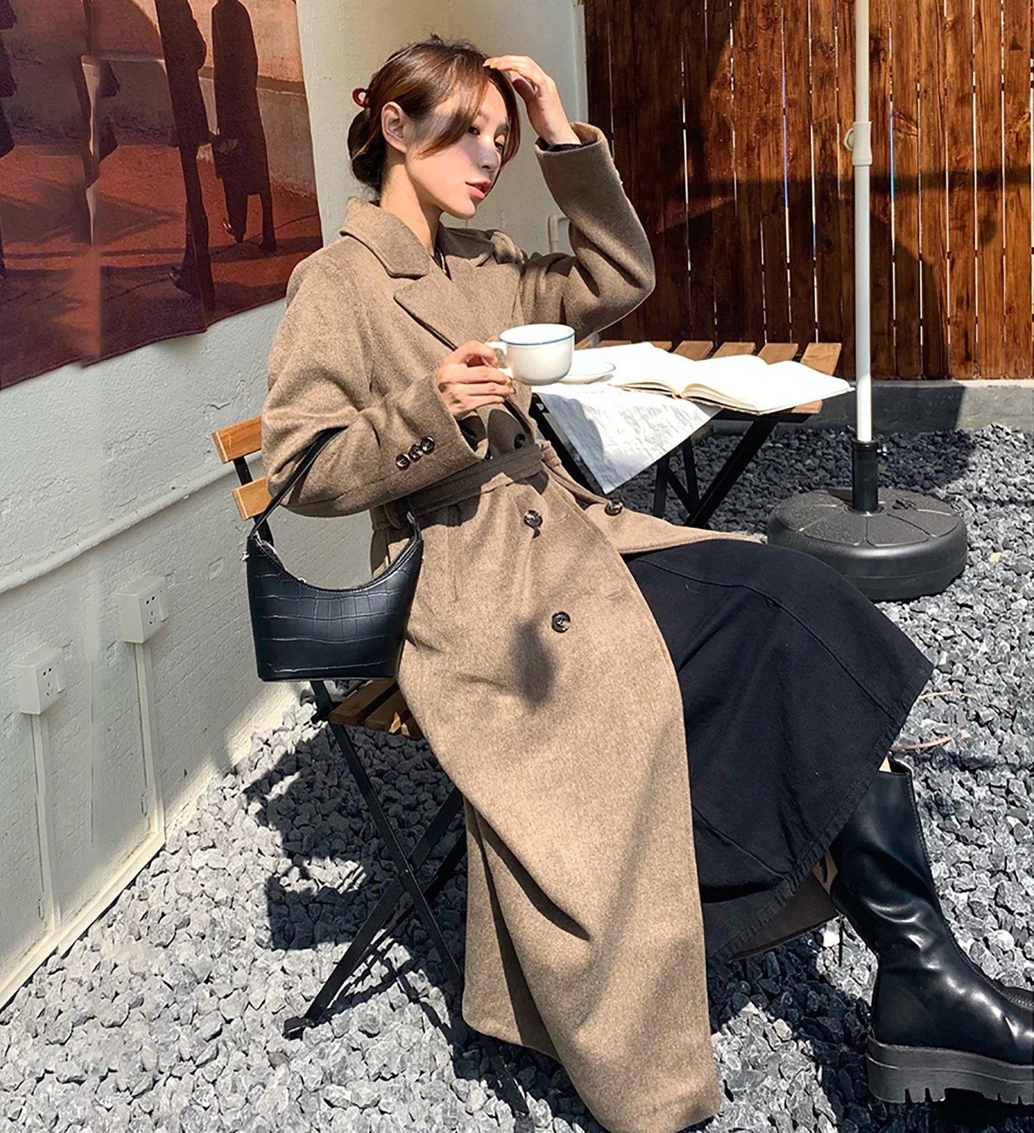 Women Long Maxi Wool Coat,Coffee Wool Long Coat,Black Full length Wool overcoat,Winter Coat women,Thicken Woolen Coat,Plus Size Reefer Coat