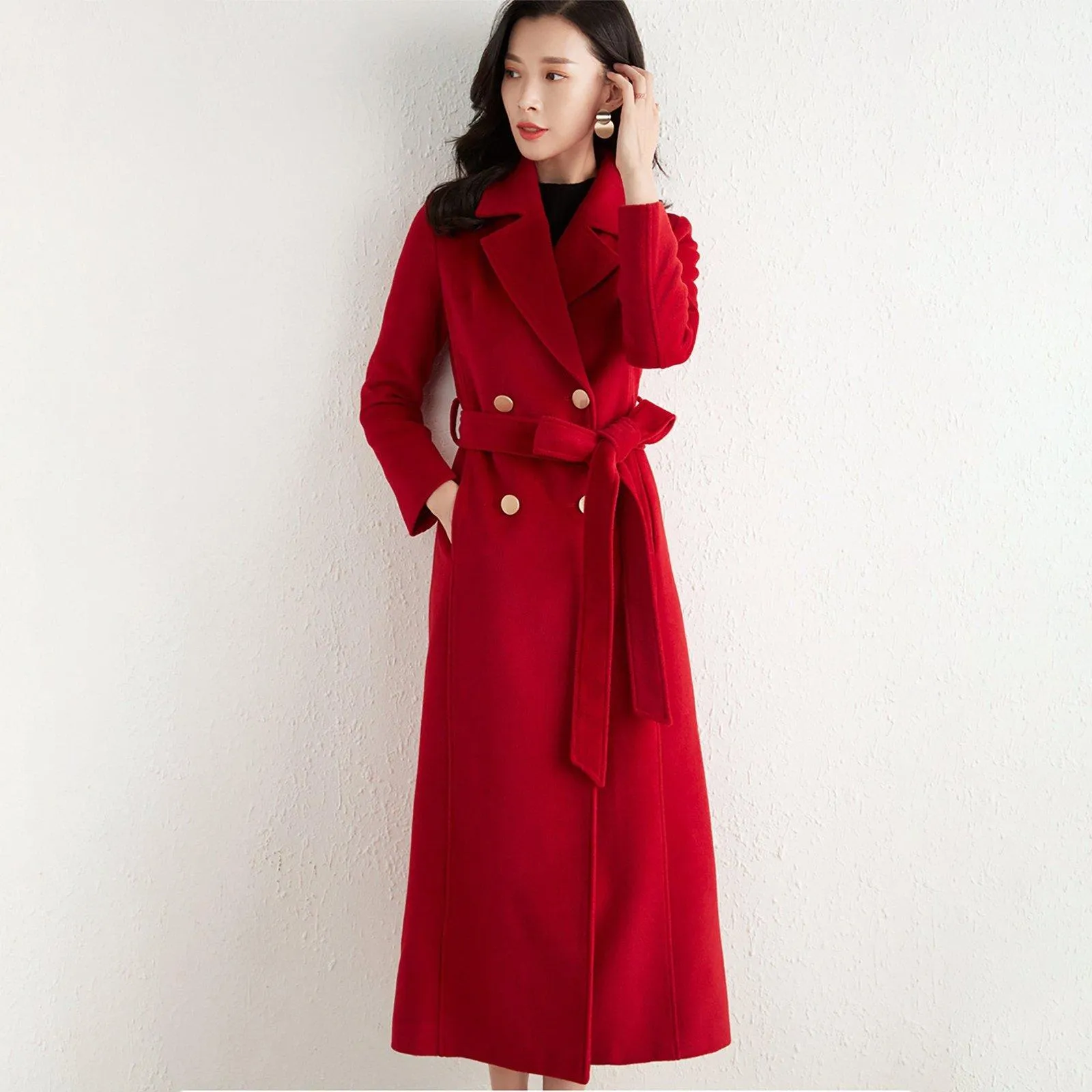 Women Long Wool Maxi Coat,Double Breasted Woolen Overcoat,Custom Coat,Wool Blend Long Coat,Winter Coat Women,Black Long Coat Vivian7 W107