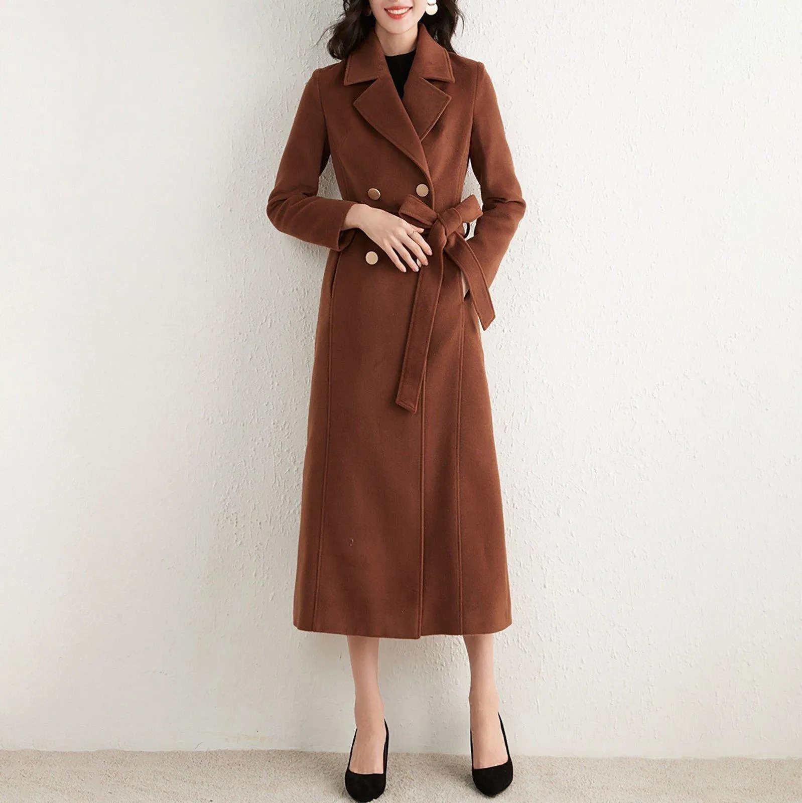 Women Long Wool Maxi Coat,Double Breasted Woolen Overcoat,Custom Coat,Wool Blend Long Coat,Winter Coat Women,Black Long Coat Vivian7 W107