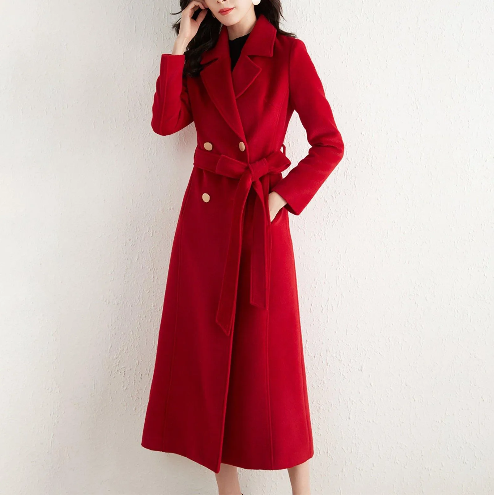 Women Long Wool Maxi Coat,Double Breasted Woolen Overcoat,Custom Coat,Wool Blend Long Coat,Winter Coat Women,Black Long Coat Vivian7 W107