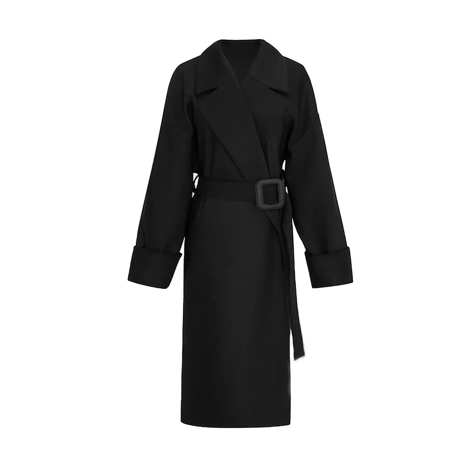 Women's Black Long Trench Coat,Fall Coat for Women,Autumn Winter Coat,Belted Over the knee Coat, Long Windbreaker,Women's Outerwear