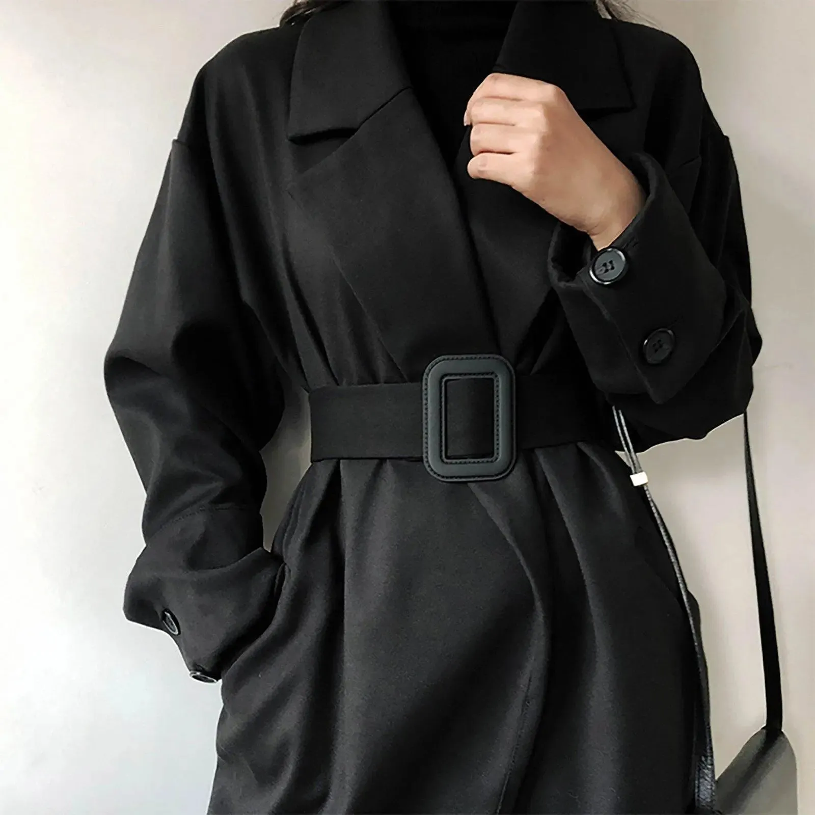 Women's Black Long Trench Coat,Fall Coat for Women,Autumn Winter Coat,Belted Over the knee Coat, Long Windbreaker,Women's Outerwear