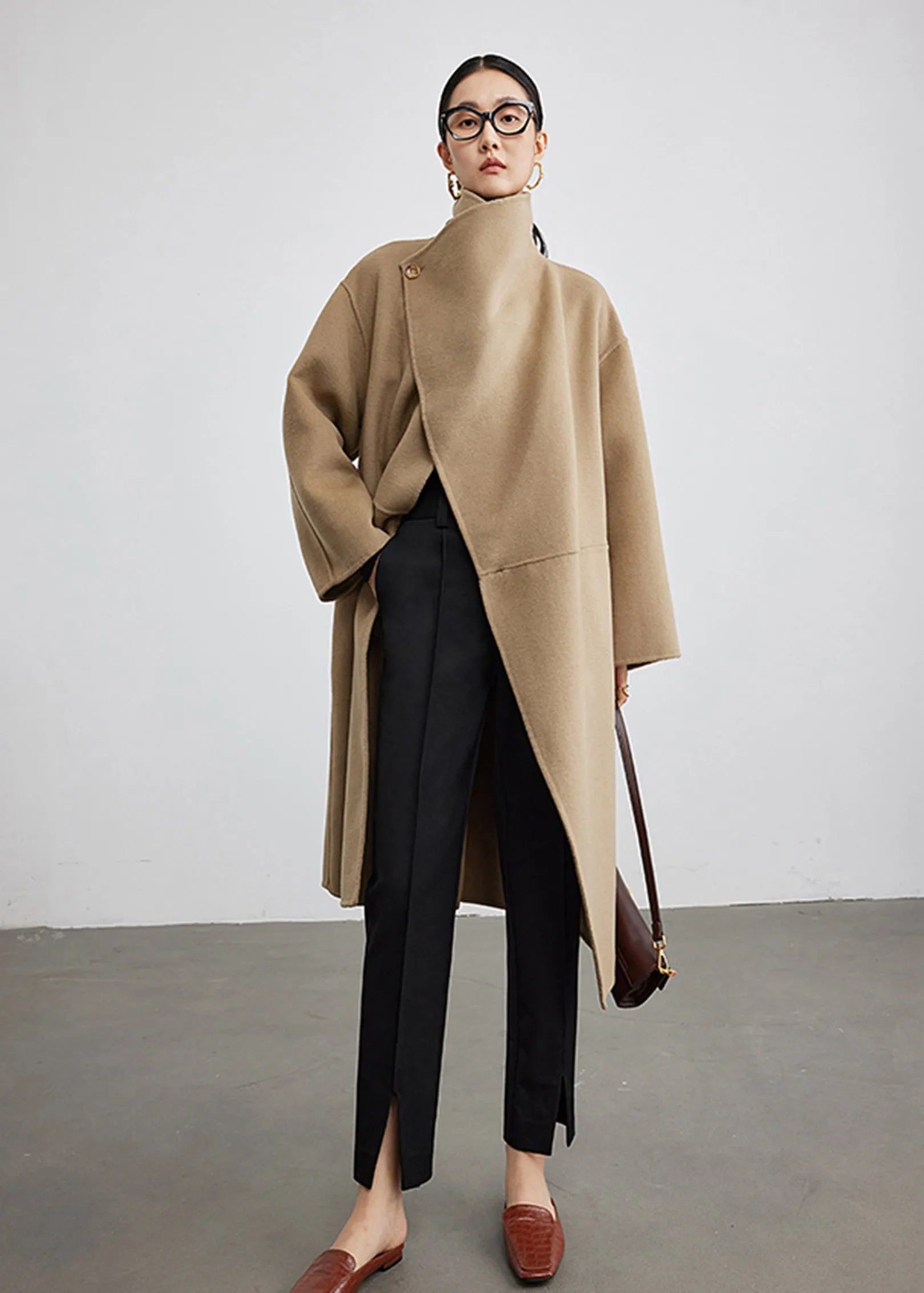 Wool Blend Spread Collar Coat