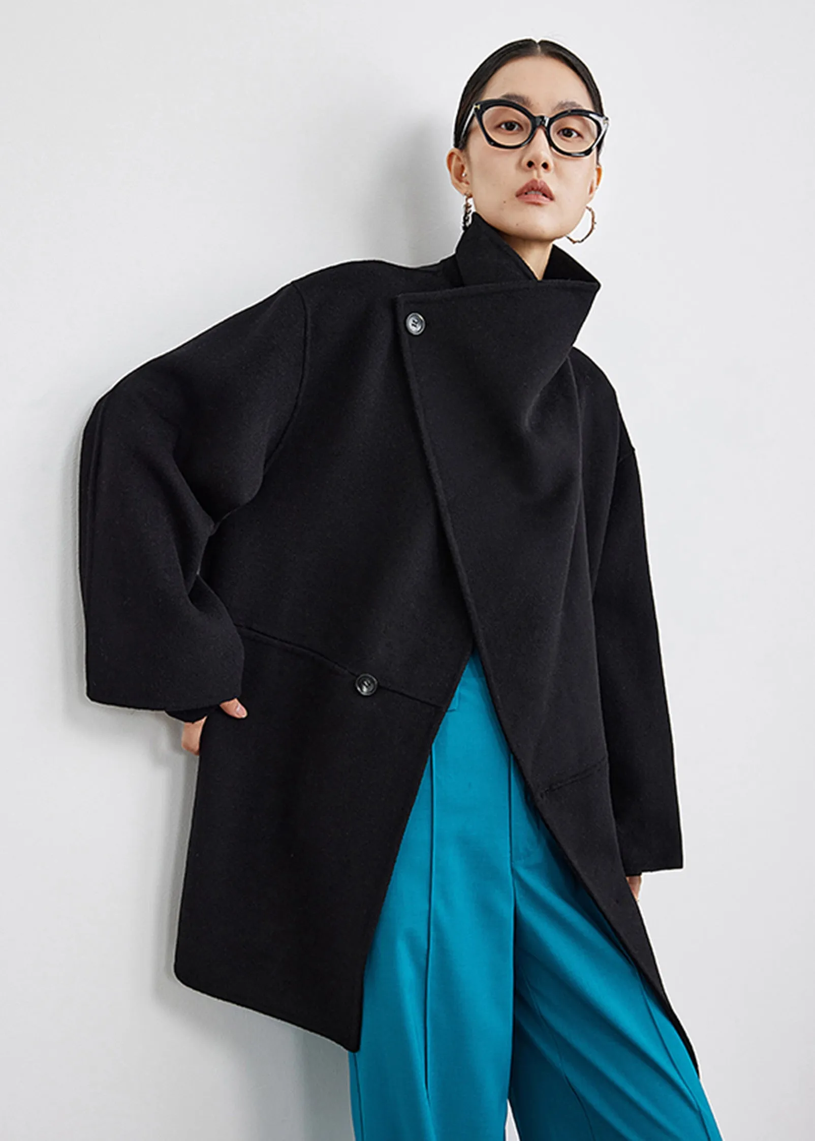 Wool Blend Spread Collar Coat