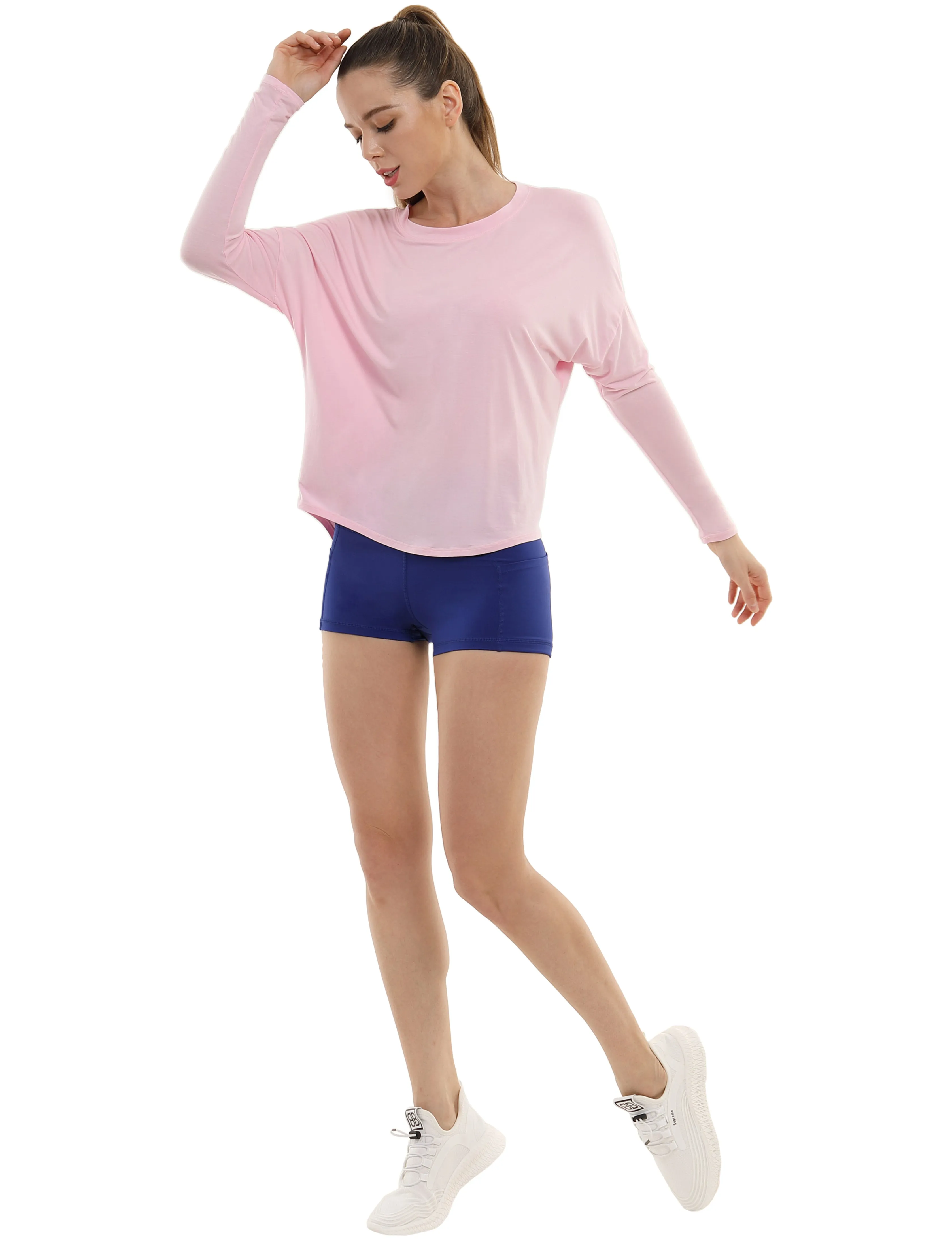 Yoga Batwing Tunic Tops lightpink