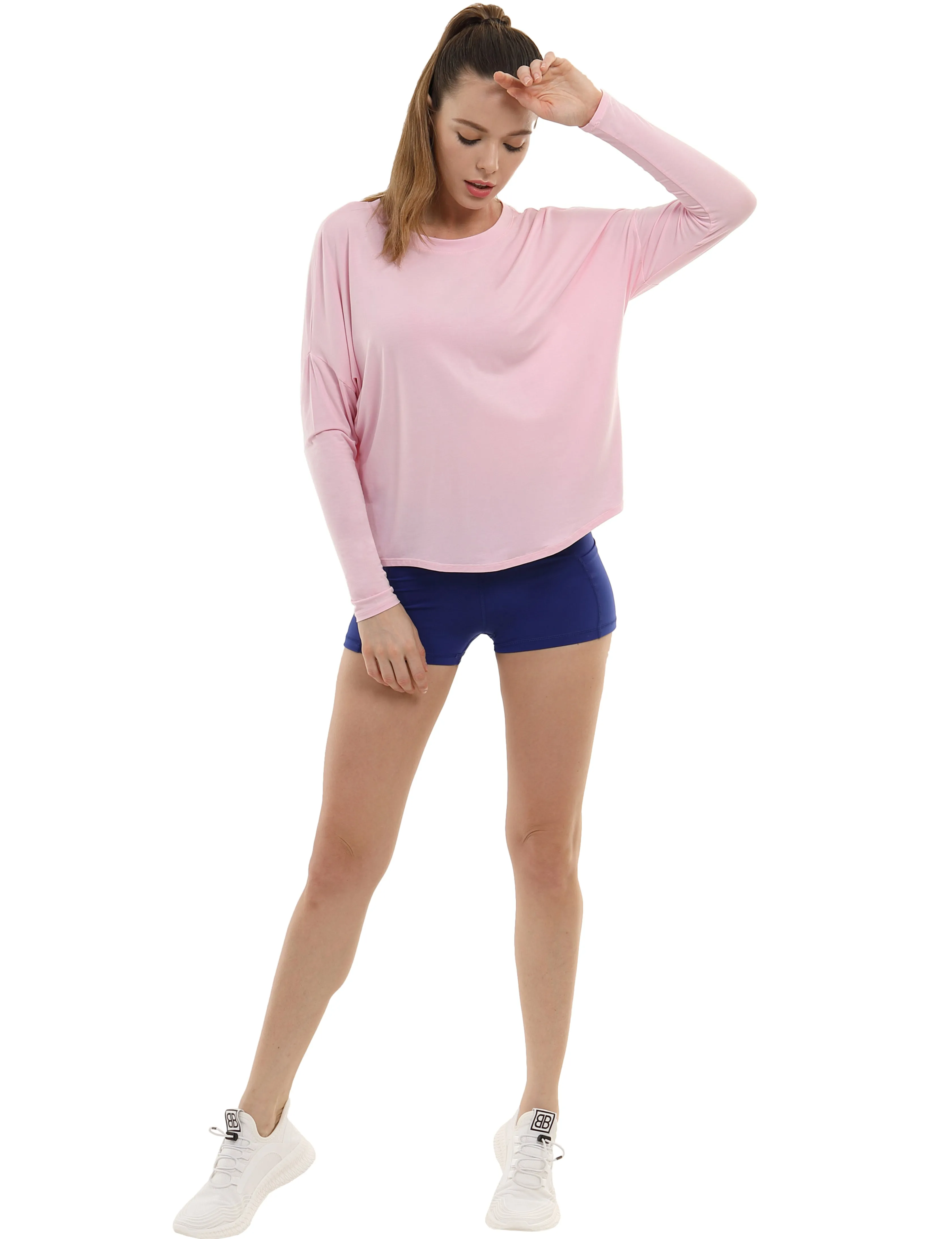 Yoga Batwing Tunic Tops lightpink